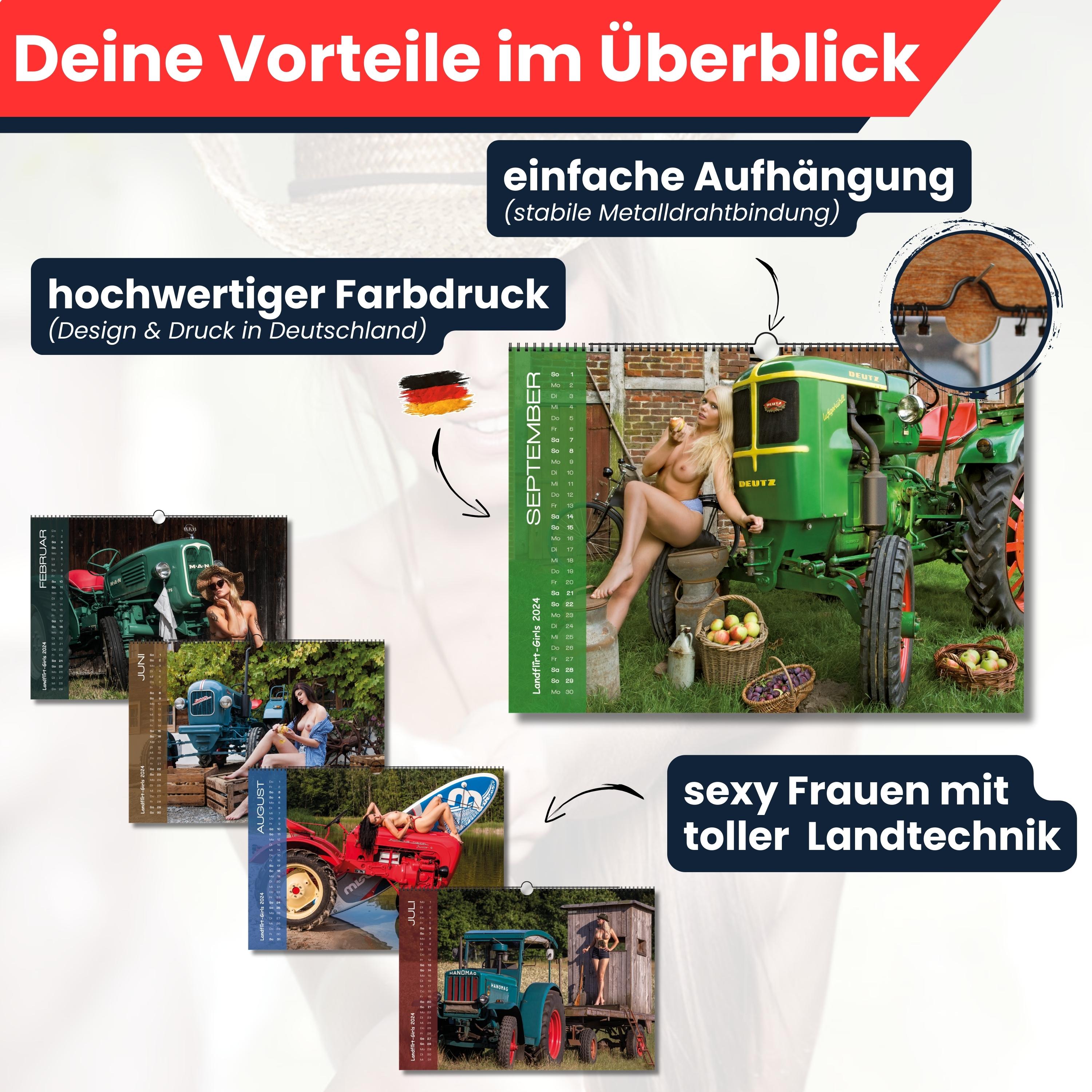 Landflirt Kalender 2025 – ORIGINAL Traktor Wandkalender mit schönen Oldtimern und Frauen
